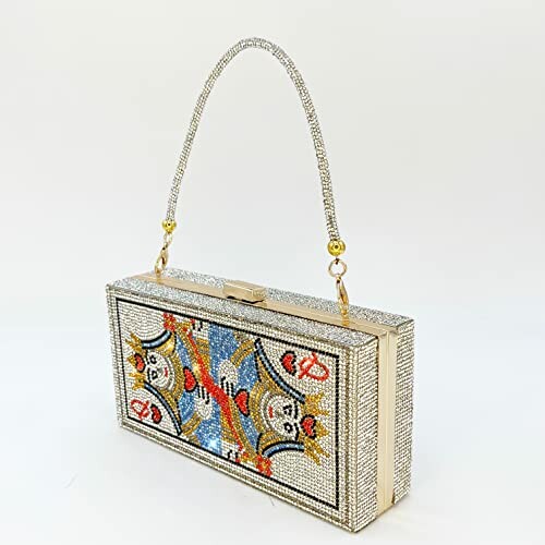 Beaded clutch with playing card design and chain handle