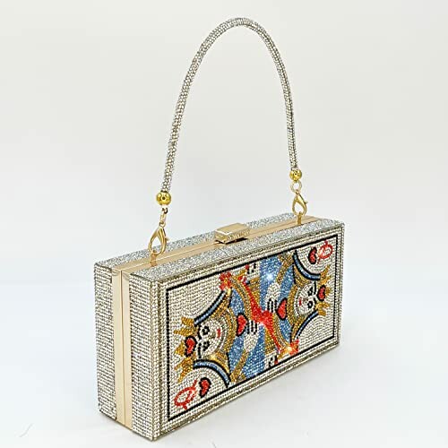 Beaded clutch bag with ornate design and handle