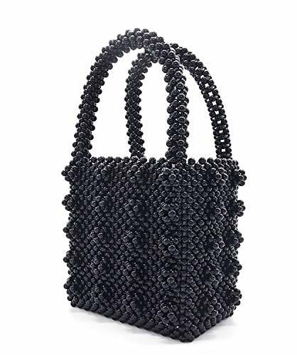 Black beaded handbag with two handles