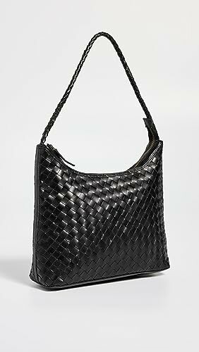 Black woven leather handbag with shoulder strap
