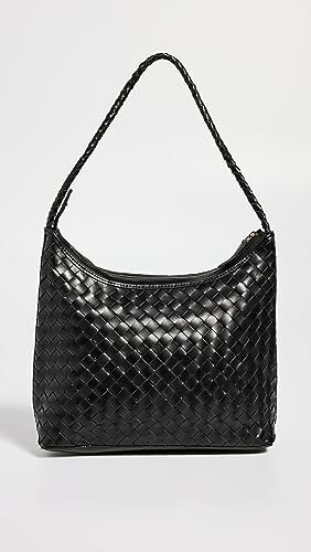 Black woven leather handbag with a single strap
