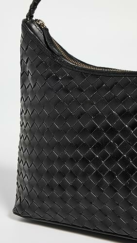Black woven leather handbag with zipper