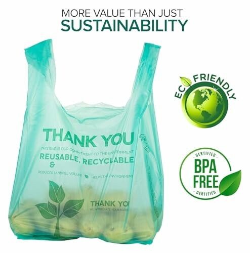 Eco-friendly reusable bag with sustainability message.