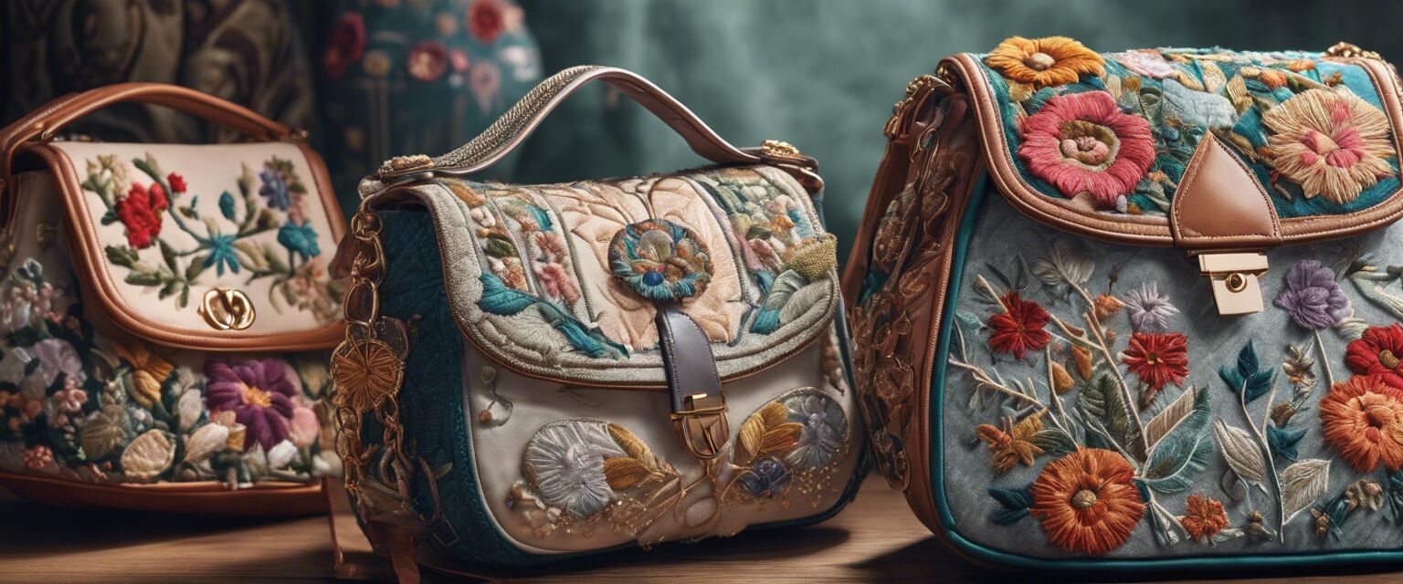 Different styles of embroidered handbags