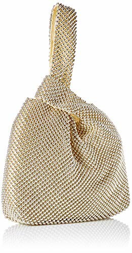 Gold studded handbag with a unique handle design
