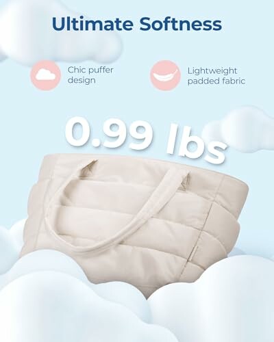 Lightweight puffer bag with chic design, 0.99 lbs