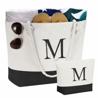 YOOLIFE Initial Canvas Beach Tote Bag