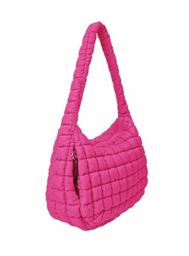 Bright pink quilted handbag with a single strap