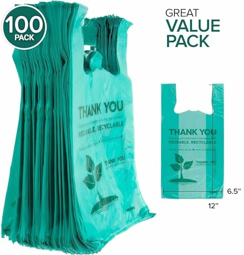 100 pack of teal reusable recyclable thank you bags.
