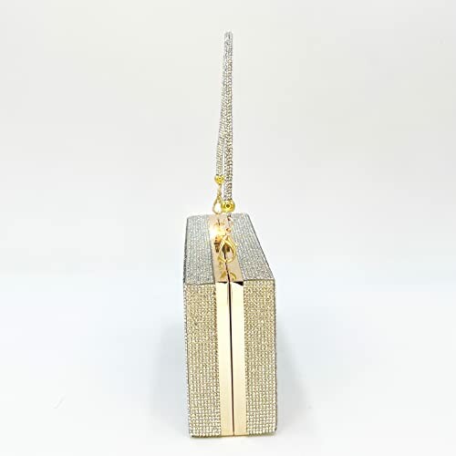 Side view of a silver clutch bag with a handle